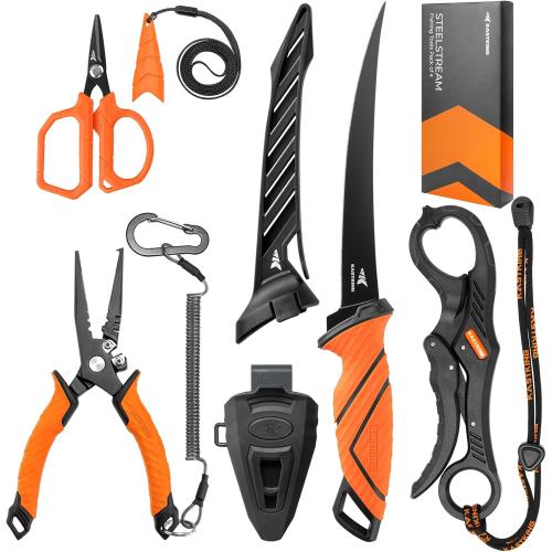 KastKing SteelStream Fishing Tool Set, Fishing Gear - Corrosion Resistant Fishing Pliers, Fillet Knife, Fishing Scissors, Fish Lip Gripper, Multi-Functional Jaw, Fishing Gifts for Men