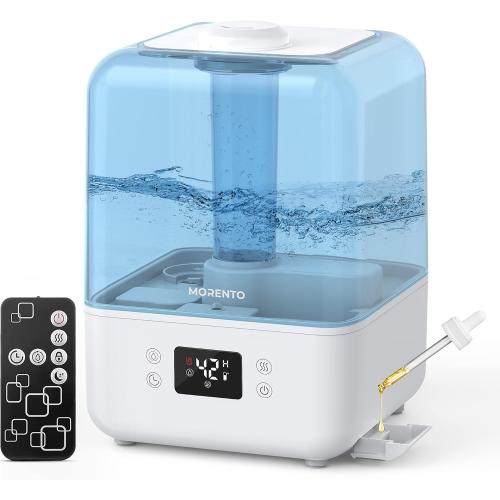 MORENTO 4.5L Top Fill Cool Mist Humidifier for Bedroom, Large Room, Home with 360 Nozzle, Auto Shut-Off, Humidity Setting, 50Hrs Runtime, Night Light, White