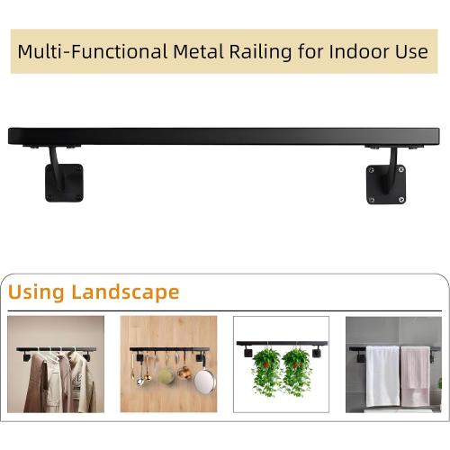 2 FT Heavy Duty Black Metal Staircase Handrail Indoor Stair Railing - 24 Inch Wall Mount Iron Pipe Hand Rails for Indoor & Outdoor, Banister Steps Rail Safety Wall Grab Bar for Seniors