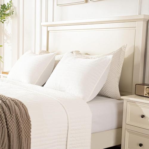 Velvet Quilt Set Queen Size, Soft Quilted Bedding Set, 2 Matching Pillow Shams, Lightweight Bed Cover Blanket for All Seasons (Ivory Cream, Queen)