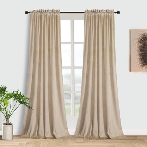 Roslynwood Cream Velvet Curtain 120 inches Extra Long - Curtains Room Darkening Rod Pocket Thermal Insulated Window Christmas Decorative Drapes for Living Room/Loft, W52 x L120, 2 Panels