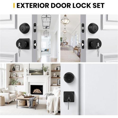 Goldenwarm Matte Black Exterior Door Knob with Deadbolt, Front Door Knob with Lock and Key Unique 1 Pack