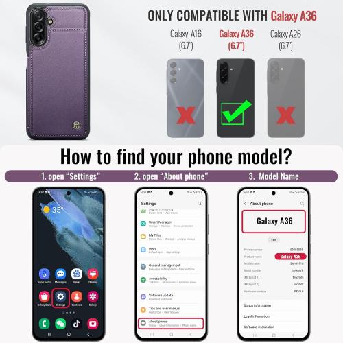 Vinich for Samsung Galaxy A36 Wallet Case with Card Holder, RFID Blocking Credit Slots Kickstand Shockproof Phone Cover for Women Men, Purple