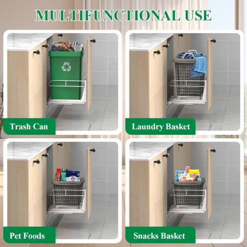 Jumyee Pull Out Trash Can Under Cabinet Trash Drawer Slides, Heavy Duty Under Sink Trash Can Pull Out Kit with Soft-Close Slides for Kitchen, Laundry, Not Included Bin, Require 12 W X 18 D Cabinet