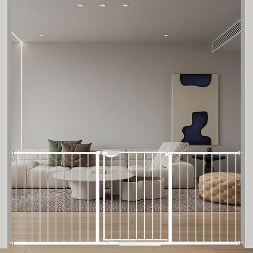 WAOWAO Triple Lock Baby Gate Extra Wide 72.04-76.77 Pressure Mounted Walk Through Swing Auto Close Safety White Metal Dog Pet Puppy for Stairs,Doorways,Kitchen