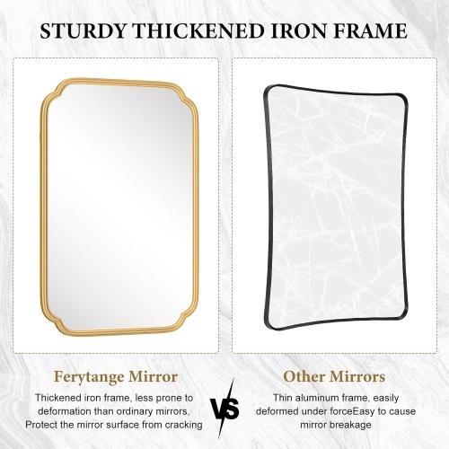 Ferytange Gold Bathroom Mirror for Wall 24 x 24 Modern Rounded Corner Square Mirror with Non-Rusting Iron Metal Framed Bathroom Vanity Mirror for Over Sink Wall Decor Horizontal/Vertical