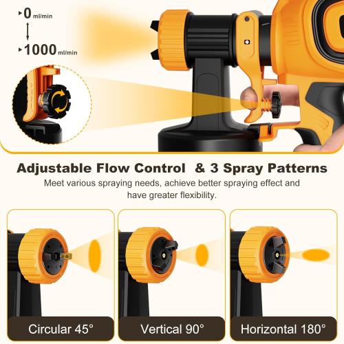 Black and Yellow Paint-Sprayer-700W HVLP Spray Gun, Easy to Clean, with 4 Copper Nozzles & 3 Spray Patterns,Ideal Paint Sprayer for Furniture, Cabinets, Fences, Decks, Walls, DIY Projects, etc. PB009-Y