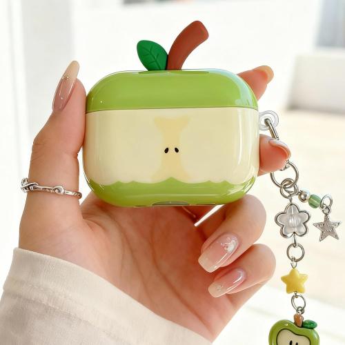 for Cute Green Apple Case Compatible with AirPods Pro 3rd Generation, Hard PC Shockproof Protective Cover with Keychain, Front LED Visible Kawaii Fashion Earbud Case for Women Girls