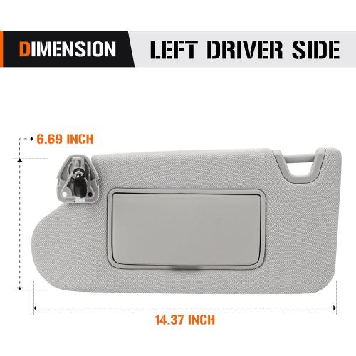 Sun Visor with Vanity Light for 2013-2018 Nissan Altima Without Sunroof, Left Driver Side Gray Sunvisor Replacement 96401-3TA2A