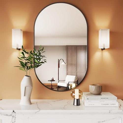 Protylctaster Oval Bathroom Mirror,20x28'' Wall Mirror,Bathroom Mirror Oval,Pill Shaped Mirror,Entryway (Black)