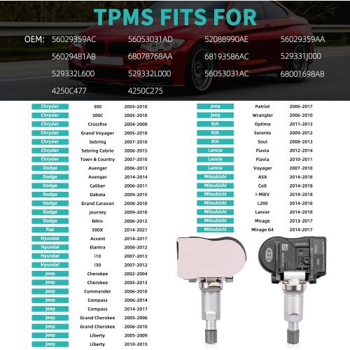 AULINK 56053031AD TPMS Tire Pressure Sensor for Dodge Avenger Caliber Dakota Grand Caravan, Chrysler 300 300C Crossfire, Jeep Cherokee Commander Compass Grand Cherokee Wrangler KIA Mitsubishi Lancia