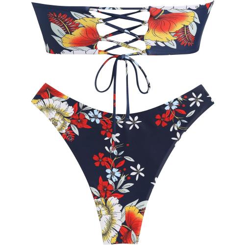 ZAFUL Knotted Bandeau Bikini for Women Strapless Swimsuits High Cut Bathing Suit Sexy Cheeky Tie Side Swimwears