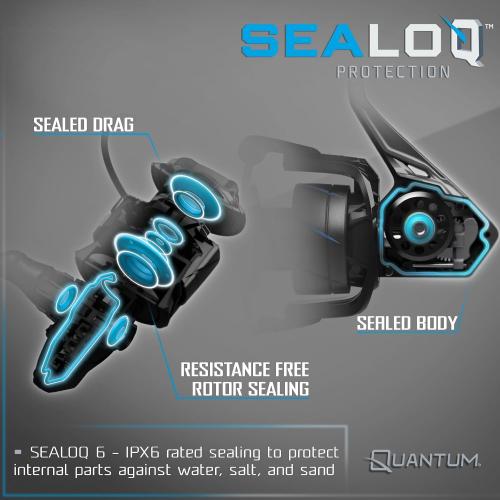 Quantum Benchmark Spinning Reel and Fishing Rod Combo, Graphite Composite Blank, 5 1 Bearings, Silver/Blue