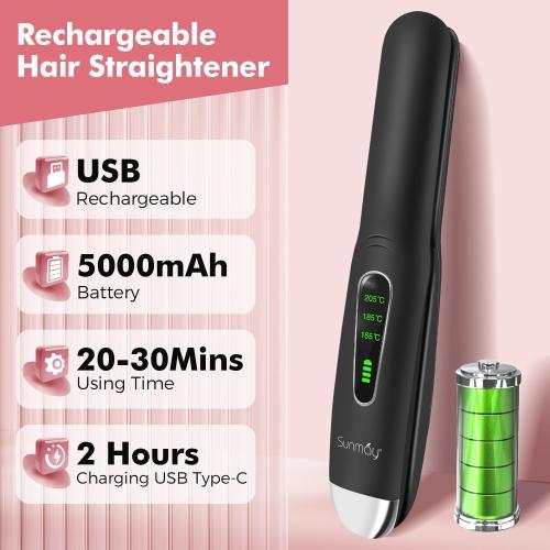 SUNMAY Cordless Hair Straightener, 0.85 Inch Titanium Portable Hair Straightener for Travel, Cordless Mini Flat Iron Hair Straighteners and Curlers 2 in 1, Dual Voltage, On-The-Go & 20S Fast Heat Up