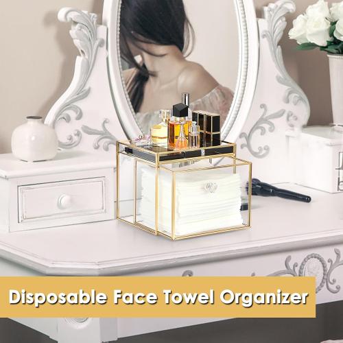 Sumnacon Disposable Face Towel Holder Glass Facial Towel Holder with Drawer