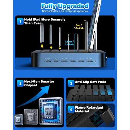 MSTJRY Charging Station for Multiple Devices : 6 Port USB Charger Stations - Family Multi-Device Organizer Charging Dock - Designed for iPhone iPad Android Cell Phone Tablet and Electronic, Black