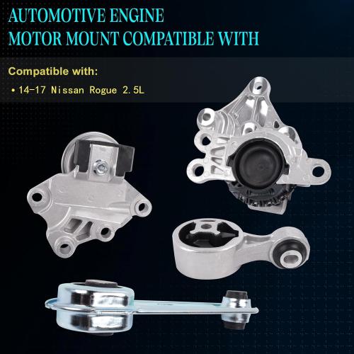 4PCS Engine Motor & Trans Mount Compatible for Nissan Rogue 2014-2017 2.5L, Front Rear Right Engine Motor and Trans Mount Repelace# A4364 A4367 A4363