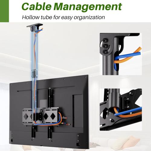 Size 24-65 Ceiling TV Mount Flip Down, Heavy Duty Hanging TV Mount Fits Most 24-65 inch LED, LCD, OLED, Plasma Flat Screen TVs - Adjustable Height 360° Rotation Tilting Swiveling Outdoor Gazebo tv Mount