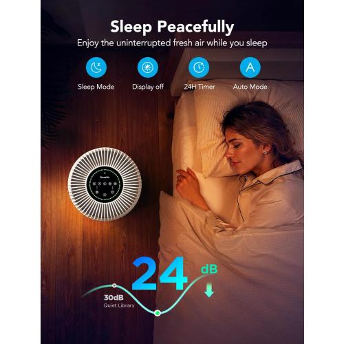 GoveeLife Smart Air Purifier for Home Large Room Up to 1524 sq.ft.with Washable Filter, Integrated PM 2.5 Air Quality Sensor,WiFi, Air Purifier for Smoke, Wildfire, Pet Hair,24dB, White