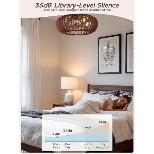 20 Wood Ceiling Fans with Lights Flush Mount, Caged Farmhouse Rustic Ceiling Fan with Light Remote Control, Wooden Low Profile for Bedroom, Living Room, Nursery