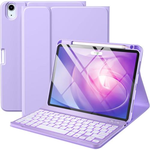 Harvopu Keyboard Case Compatible with iPad Air 11-inch/Air 5th 4th Generation Case with Keyboard-Backlit Detachable, Folio Cover with Pencil Holder for Air 11 M3/M2 (2025/2024), Air 5/Air 4 (Purple)
