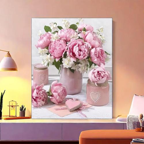 MaiMMaledy Paint by Numbers Kit for Adults Beginners Canvas Pictures with Framed Drawing Painting with Wooden Triangle Easel Pink Flowers *missing paint*