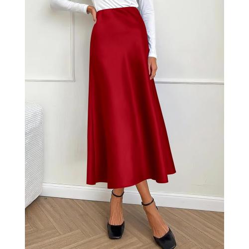 Size L....BTFBM 2026 Womens Spring Summer Long Satin Skirt Silk Elegant High Waist Cocktail Party Wedding Flowy A-Line Midi Skirts