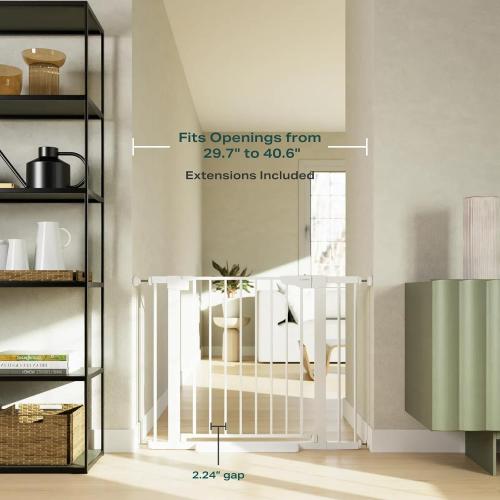 Cumbor 2 Pack 29.7-40.6(Extensions Included) Baby Gate for Stairs, Mom's Choice Awards Winner-Auto Close Dog Gate for doorways, Pressure Mounted Pet Gate Indoor, Wide Safety Child Gate for Dog,White