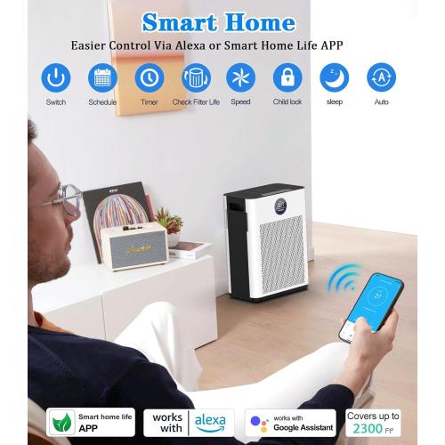 Air Purifier,FRESHDEW Smart WiFi Air Purifiers for Home with H14 HEPA and Activated Carbon Filter, Removes 99.99% of Dust,Odors,Smoke,and Pet Hair Covers up to 2300 Sq.Ft, Quiet and Energy Efficient