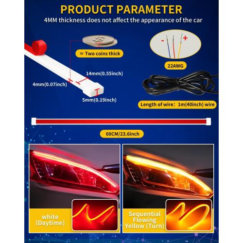 DUOFU365 DRL Led Light for Car, Switchback Led Strip Light (2Pcs 24'')