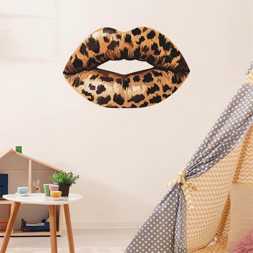 Brown Leopard Print Lip Wall Stickers, sacinora Stylish Mouths Watercolor Art Wall Decals Removable Vinyl Peel and Stick for Bedroom Bathroom Living Room Home Decorations