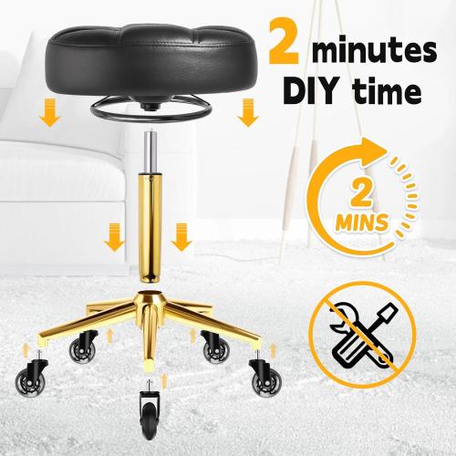 Rolling Stool Heavy Duty 450lbs - Reinforced with Golden Alloy Steel, Super Soft Thick Cushion, 360° Swivel, Smooth Rolling NO Noises, Adjustable Stool with Wheels for Massage Tattoo Spa, (Black)