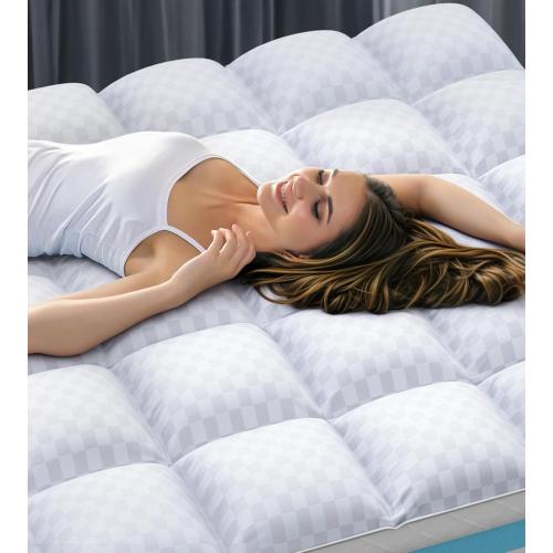 Dual Layer Memory Foam Mattress Topper for Pain Relief with 2X Support, 2 Fluffy Pillow Top Queen Mattress Topper Plus 2 Odor-Free Cooling Gel Memory Foam Ultra Comfort Mattress Pad Cover