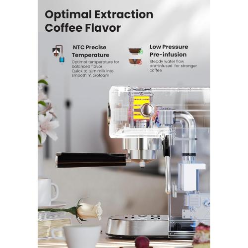 Gevi Commercial Espresso and Coffee Makers, Professional 20 Bar Espresso Maker with Milk Frother, Stainless Steel Expresso Coffee Machines for Home, Compact Cappuccino Machine, Great Gift