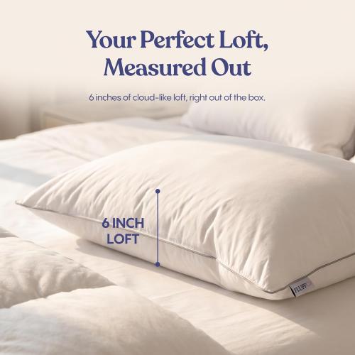 FluffCo Zen Fluff™ Down Alternative Bed Pillow - Luxury Hotel Quality - 300 TC Cotton Shell - Pillows for Side, Back, and Stomach Sleepers - Made in USA - Standard/Queen Size 20 x 28, 1-Pack, Soft