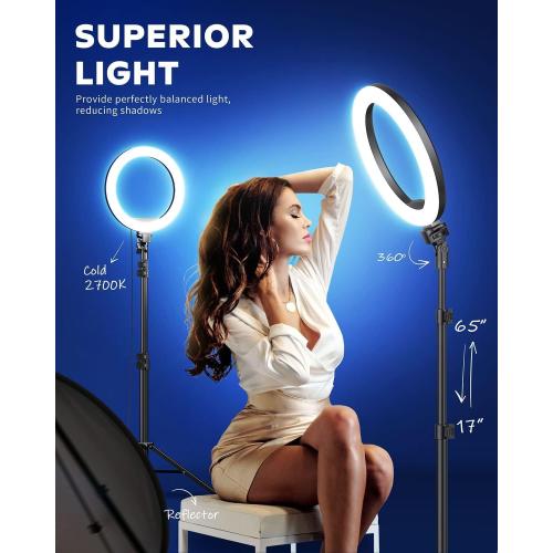 Kaiess 10.2 Selfie Ring Light with 65 Adjustable Tripod Stand & Phone Holder for Live Stream/Makeup, Upgraded Dimmable LED Ringlight for Tiktok/YouTube/Zoom Meeting/Photography