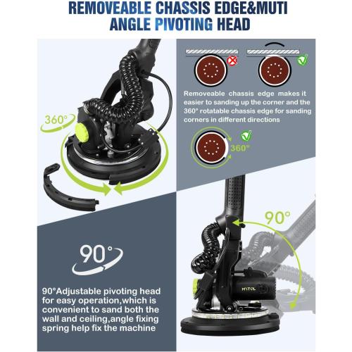 Drywall Sander, 7.2A Electric Drywall Sander with Vacuum Dust Collection, LED Light, 6 Variable Speed Digital Display 900-1800RPM, Foldable & Extendable Handle, 9 Sanding Discs&3 Grid Sandpaper