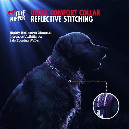 Tuff Pupper Ultra Comfort Padded Dog Collar | Thick Neoprene Padding | Ballistic Nylon Strap Dog Collar with Reflective Stitching | Durable Metal Buckle & Integrated ID Tag Holder | Waterproof Collars MEDIUM