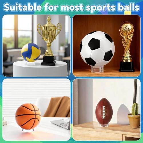 6 PCS 2.6 Inch Clear Sphere Display Stand, Clear Plastic Sport Ball Holder Acrylic Round Clears Soccer Ball Display Rack Stand Sphere Holder for Spheres Football Basketball Volleyball Soccer Softball