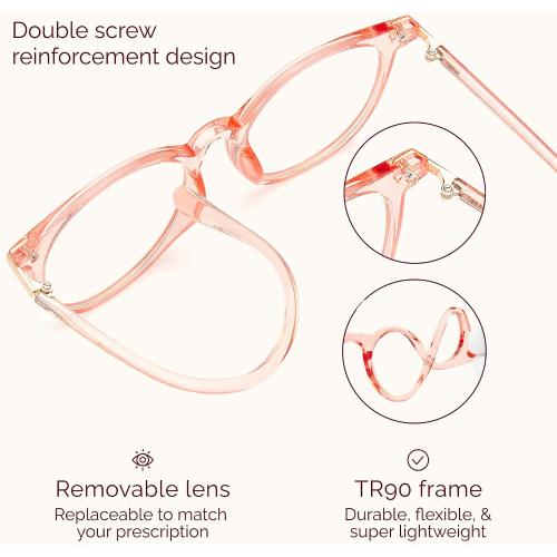 Gaoye Blue Light Blocking Glasses Retro Round - Black & Pink