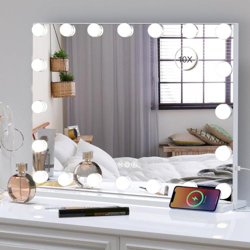 Hollywood Vanity Mirror with Lights, Tabletop Makeup Mirror with 20 Dimmable LED Bulbs, 3 Color Lighting Modes, Vanity Mirror for Bedroom, Touch Control, Tabletop or Wall-Mounted, White