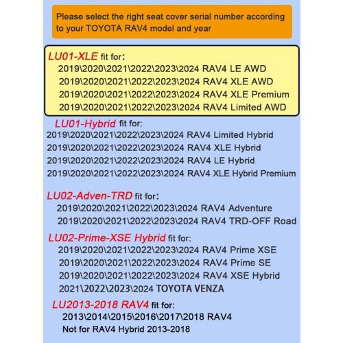 Custom Fit RAV4 Car Seat Covers Fit for Toyota RAV4 LE Limited XLE 2019 2020 2021 2022 2023 2024 with Waterproof Faux Leather (LU01-XLE, Pure Black)