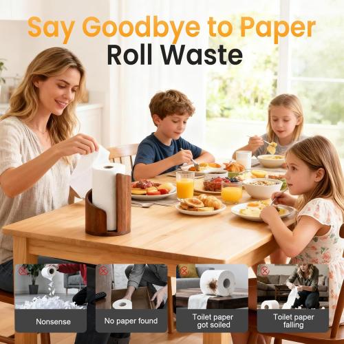 2026 New Mountain Paper Towel Holder Countertop,Natural Mango Wood Round Base and Iron Holder, Wooden Paper Towel Holder for Kitchen Roll Organize Dining Table Home Decor-7-14 Days delivery (Brown-1)