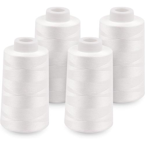 4 Pack White Sewing Thread, Serger Thread Cones of 3000 Yards Each, All Purpose Polyester Sewing Serger, Quilting, Piecing, Overlock Machine