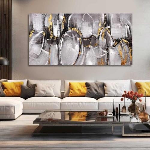 XIANSHOU Black and Grey Painting Pictures Abstract Wall Decor for Office 29x 58 Modern Artwork Gold Foil Wall Art for Living Room Dining Room Bedroom