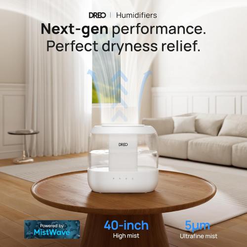 Dreo Humidifiers for Bedroom, 4L Top Fill for Large Room, 36H Runtime, 28 dB Quiet Supersized Cool Mist Air Humidifier for Baby Nursery, Plants, Indoor, Night Light, Easy to Clean & Fill, White