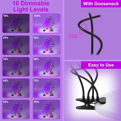 YGS-Tech LED Black Light, 20W UV Lamp with USB, Four Head Dimmable Gooseneck UV Light, Wavelength 389-405nm Black Lights for Resin, Neon Body Paint, Bedroom and Glow Party Decorations