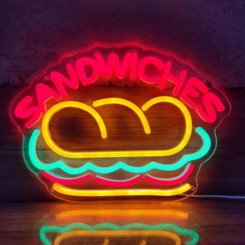 Sandwiches Neon Sign Sandwich Sign Food Neon Signs for Wall Decor, Sandwich Decorate for Home Kitchen Restaurant Store Fast Food Man Cave Party Decor, 12.9 x 9.2