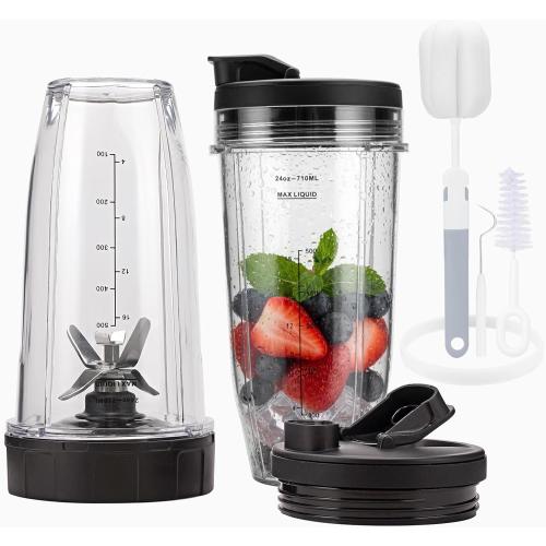 Blender Cups Replacement Parts For ninja,2-Pack 24oz Blender Cups with Sip & Seal Lids,7 fins Blender Replacement blade Compatible with Ninja BN401 BN751 BN801 BL480-30 BL642-30 BL682 BL687 NN102