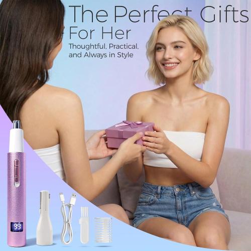 Yunmiss LED Display Eyebrow & Nose Hair Trimmer Clipper for Men Women,2026 Rechargeable 2 in 1 Painless Ear & Facial Hair Trimmer with Powerful Motor and Dual-Edge Blades Easy Cleansing (Purple)